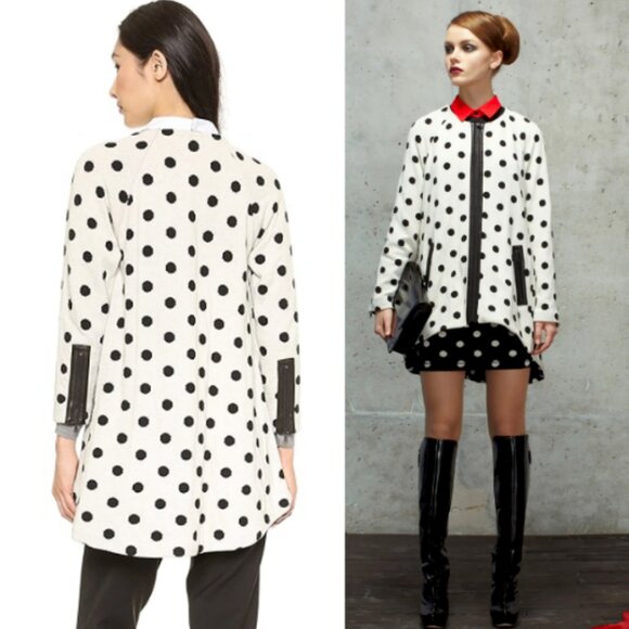 NWT ALICE + OLIVIA Collarless Polka Dot Coat Black/White Size S - Picture 1 of 12
